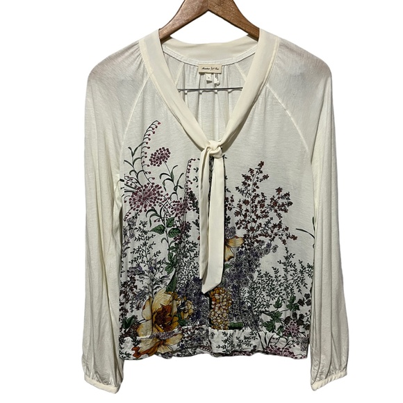 Meadow Rue Tops - Meadow Rue Women's Cream Cotton Modal Tie Front Floral Knit Tunic Top S Euc